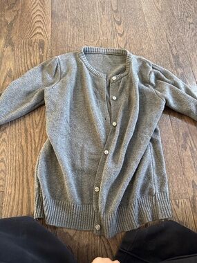 Women’s Gray Crewneck Button Cardigan Sweater